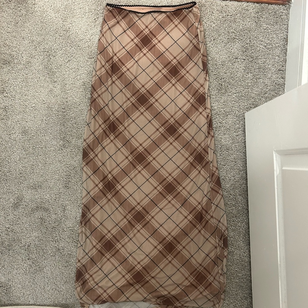 12th tribe maxi plaid skirt